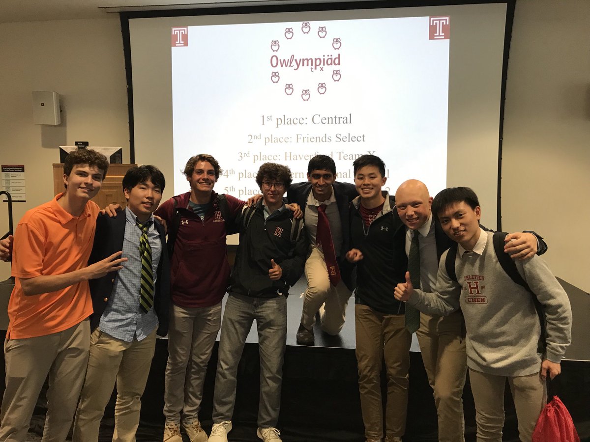 SchoolmrBridge's tweet photo. ⁦@THSMathematics⁩ brought home 3rd at the Temple #owlympiad! Nice job gents! https://t.co/a5W7davHEa