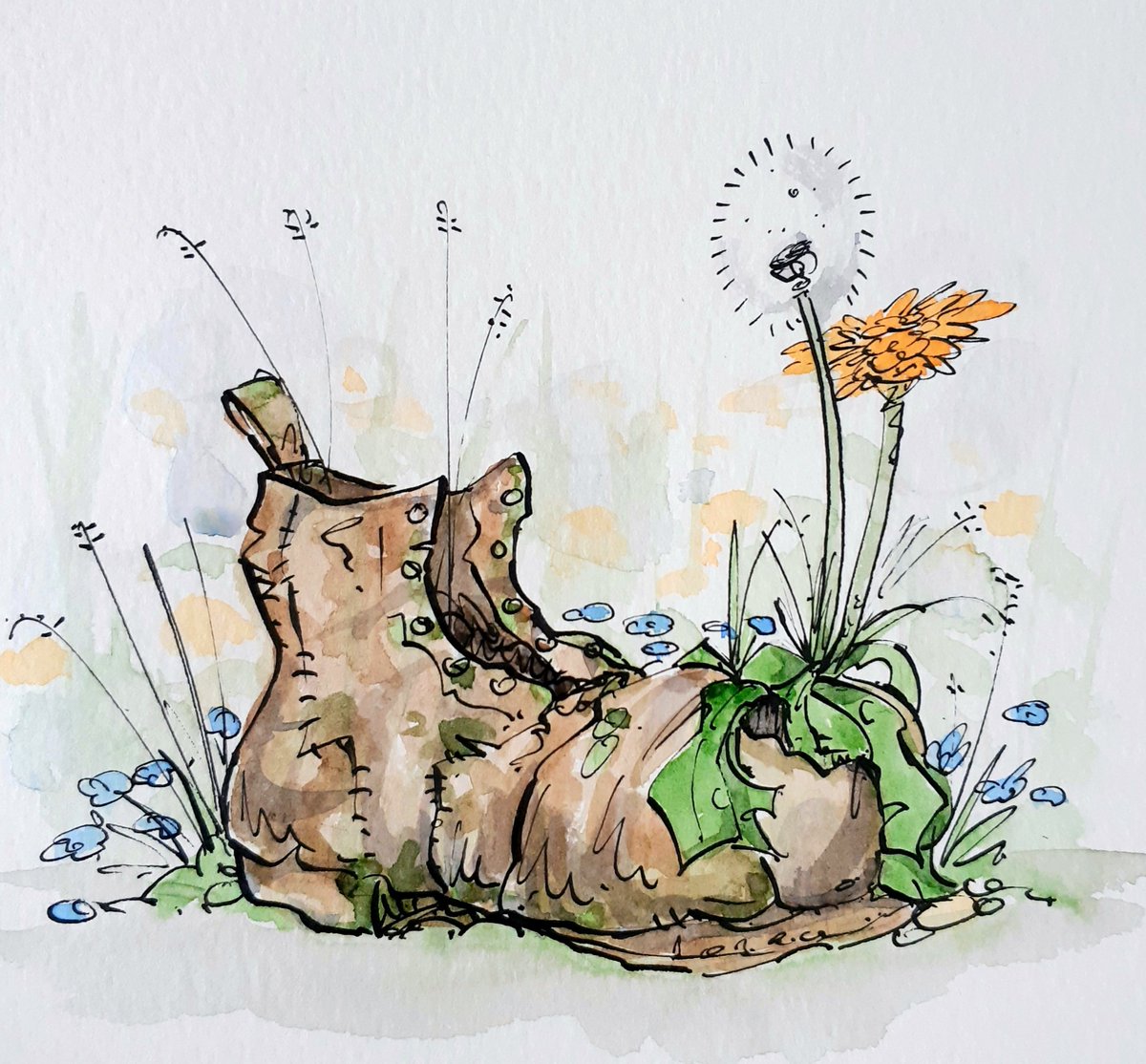 itsnotaboutwork's tweet photo. The Gardener's old boot carrying on where he left off.... https://t.co/F5K7UlHB4F