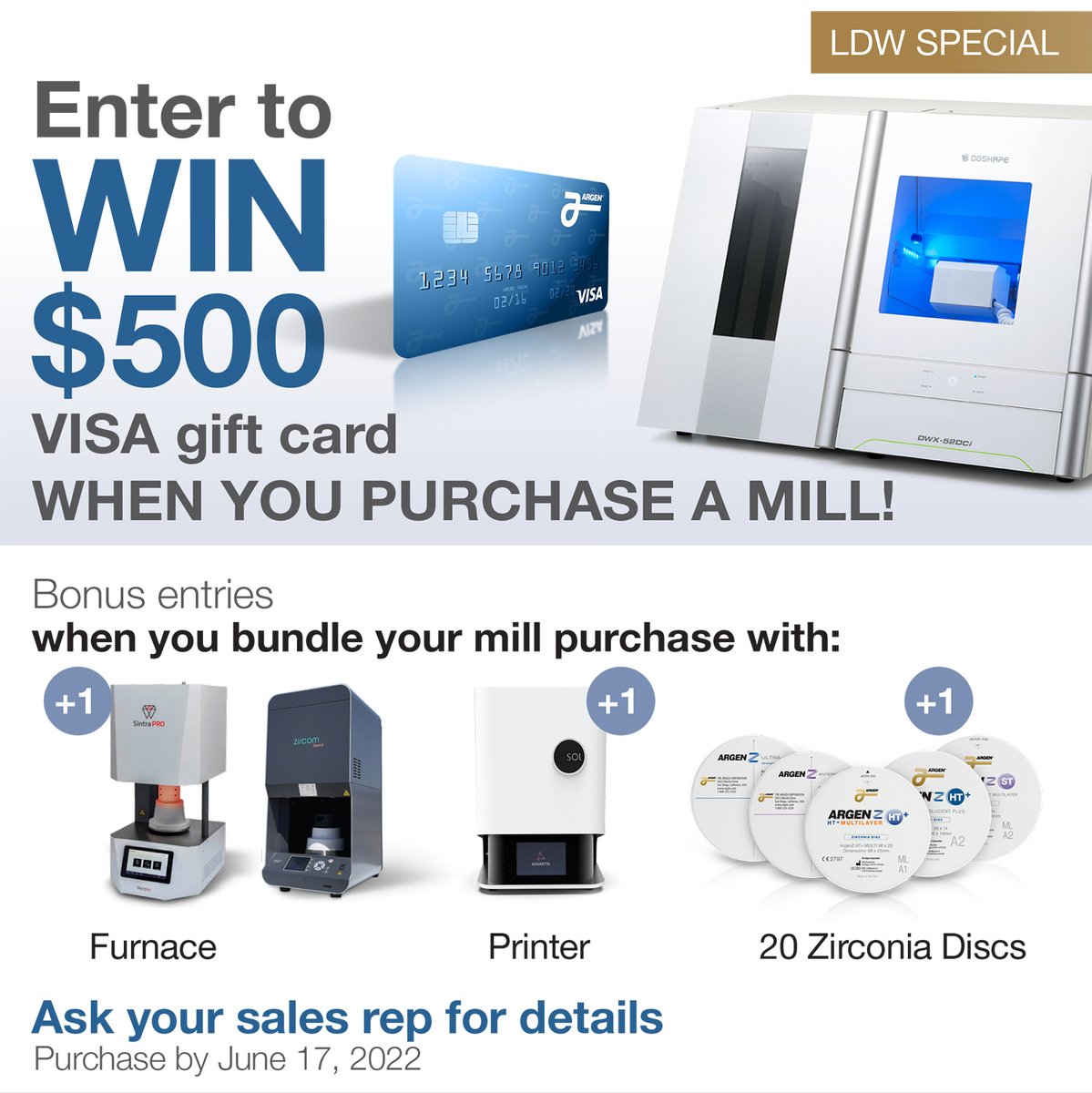 Argen_Corp's tweet photo. Enter to WIN a $500 VISA gift card when you purchase a mill. Up to 3 BONUS entries when you bundle your mill. Don't wait as this contest ends June 17. #Argen https://t.co/kVtiJfilmU