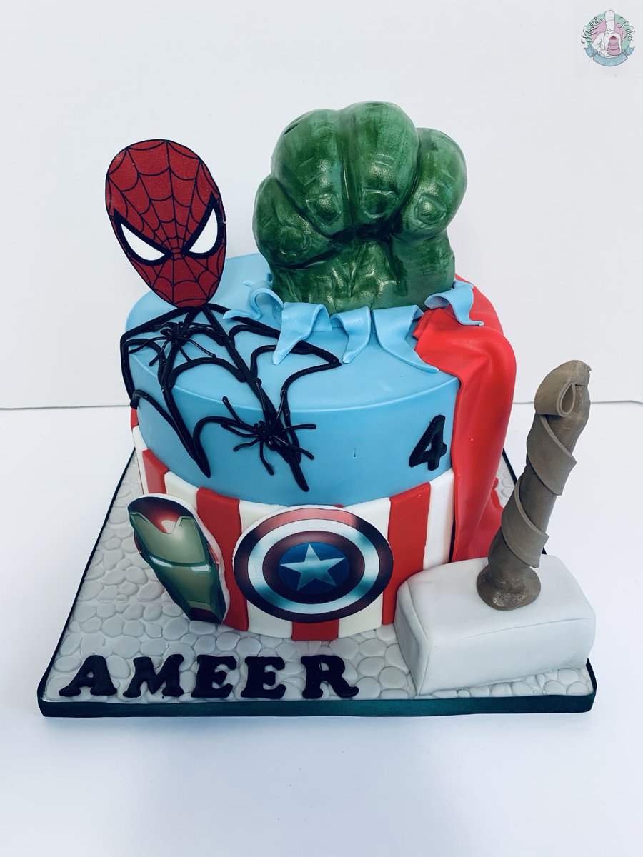khalidskakes's tweet photo. AVENGERS cake! 100% Edible. Rice Crispy treat Hulk hand and Thor Hammer
#avengers #scake #hulk #thor #spiderman #birthdaycake https://t.co/dfMyABIa2j
