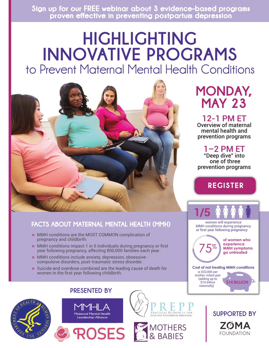 On 5/23 (12-2pm ET), MB will be featured in a webinar by <a href="/HRSAgov/">HRSA</a> and the <a href="/MMHAlliance/">Maternal Mental Health Alliance</a> focusing on evidence-based programs proven effective in preventing postpartum depression. Register here: buff.ly/3LmSWbk