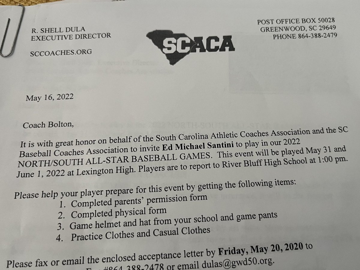 Here you go!!!!, Thanks to the SCAC Association for this honor!!!