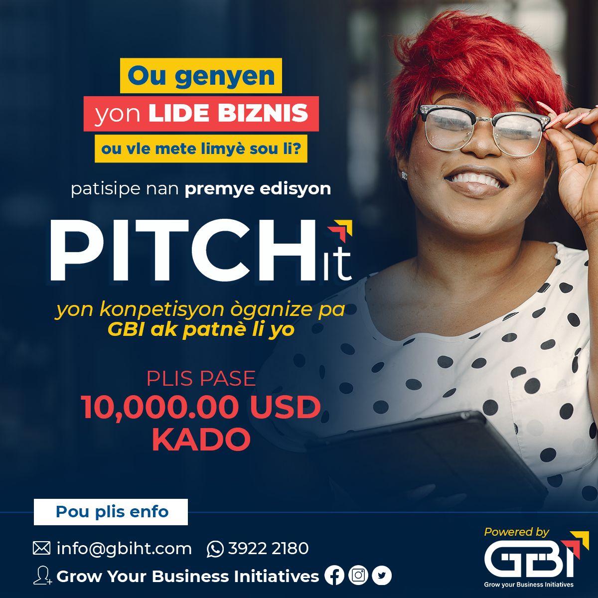 GbiHaiti's tweet photo. Kisa #Pitchit ye?
Se yon konkou pou startup ki gen yon touch teknolojik oubyen itilize inovasyon pou ranfose model biznis yo. Nap gen pou nou pataje lyen ki ap pèmèt nou patisipe nan konkou an apati 19 Me saa.

Rete branche e pa bliye suiv nou sou tout paj rezo sosyo nou yo! https://t.co/w88NdFz1Bz