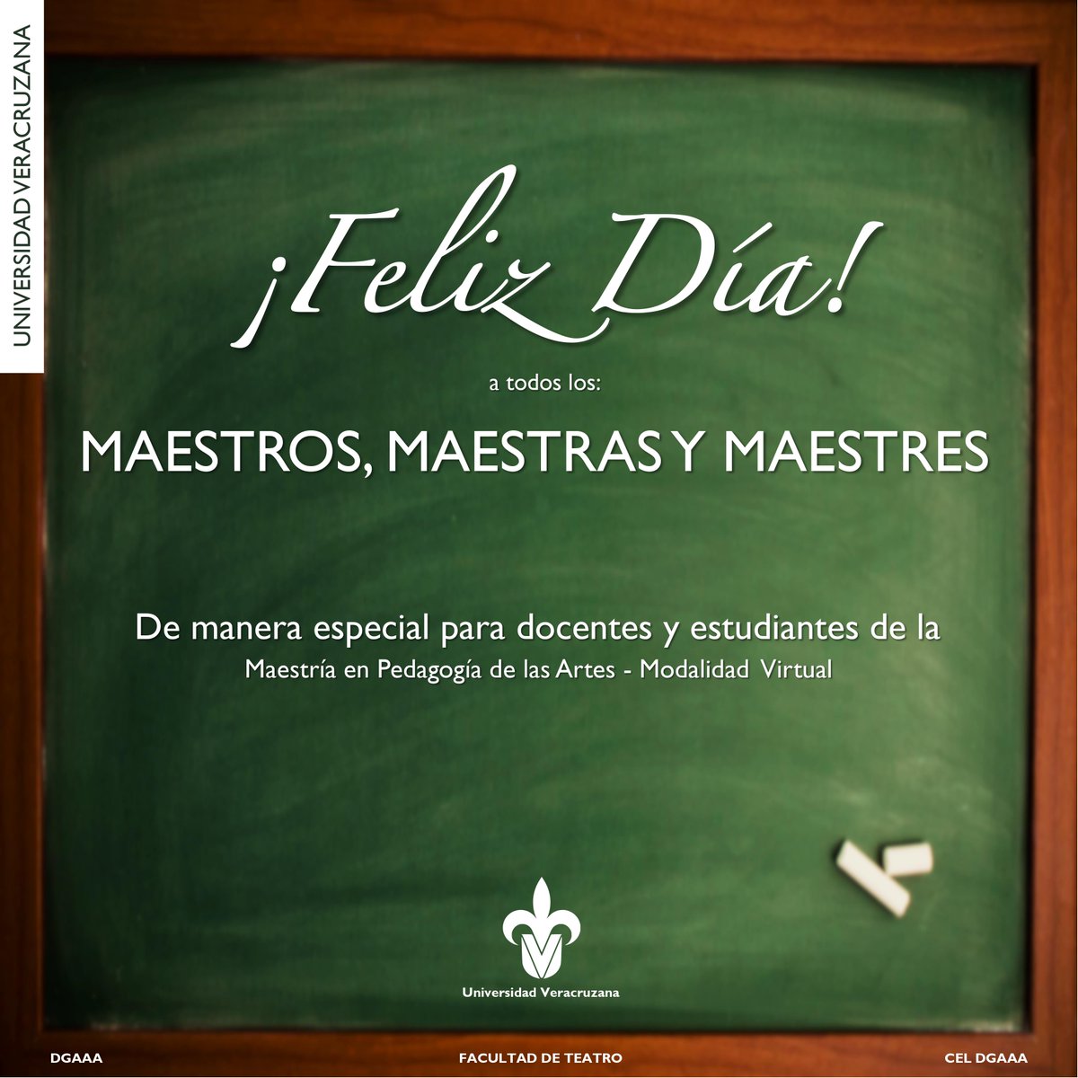 MapavUv's tweet image. ¡Feliz Día! a todos los:
MAESTROS, MAESTRAS Y MAESTRES
De manera especial para docentes y estudiantes de la Maestría en Pedagogía de las Artes - Modalidad  Virtual.