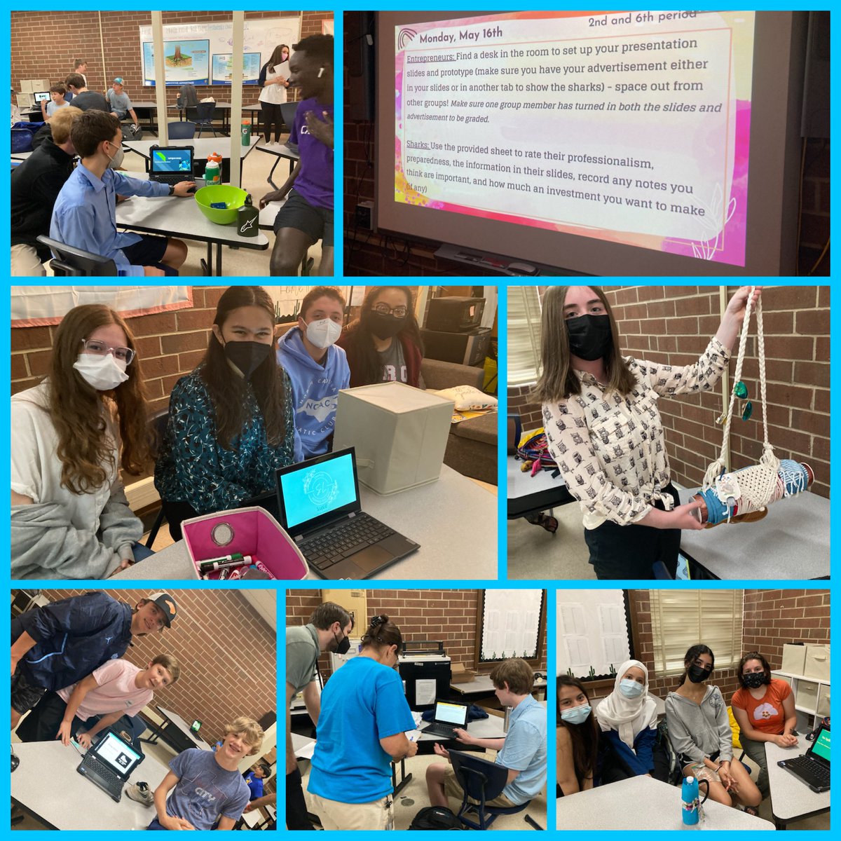 MsWingateCTE's tweet photo. From color changing soaps to a lightweight beach bag it was great to see 8th grade entrepreneurs share their prototypes &amp; pitches for Ms. Brown’s Shark Tank project today! @CulbrethCougars @KBreweur https://t.co/k7RuWe5ZsE