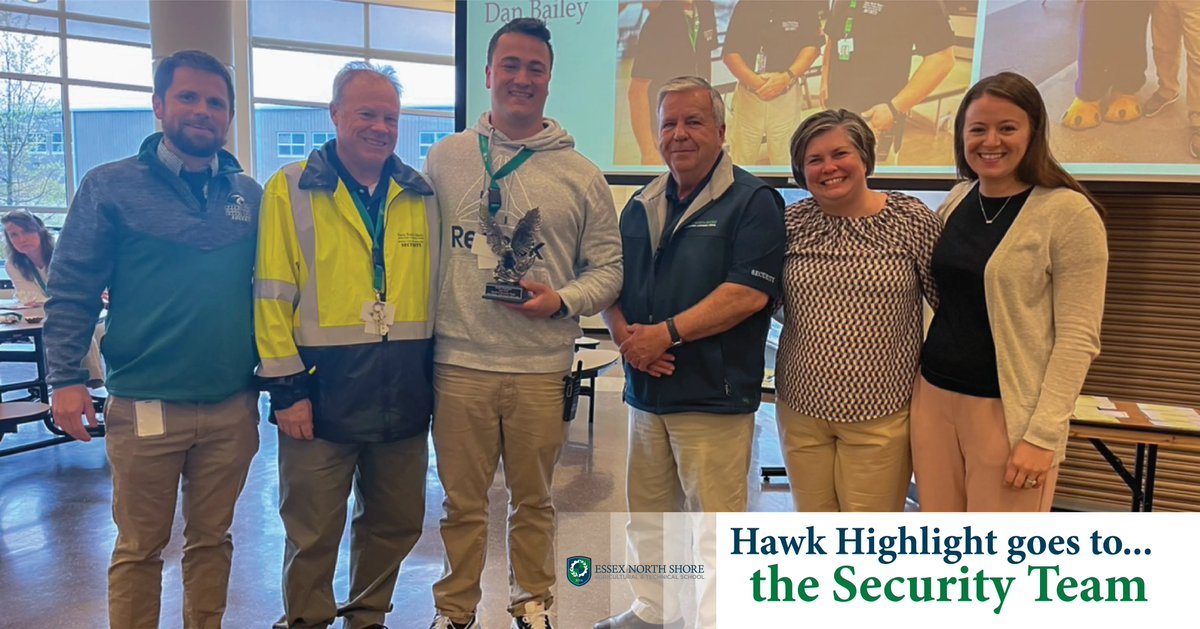 EssexNorthShore's tweet photo. #HawkHighlight time! Our fabulous security team makes it happen every day!
#HawkTalk #CreateEncouragePromoteDevelop #ENSATS #TechnicalSchool #TechnicalEducation #CTE #AgEdu https://t.co/X9SPIYGDrE