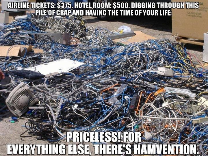 HamPrep's tweet photo. Hey, did we mention it’s Dayton #Hamvention week? It’s #HamRadio #memeMonday, so enjoy a bonus meme today. What’s trash to one ham has value to another. That’s what #hamfests and Hamvention are all about. Share the laugh! https://t.co/k5aQPB8x0y