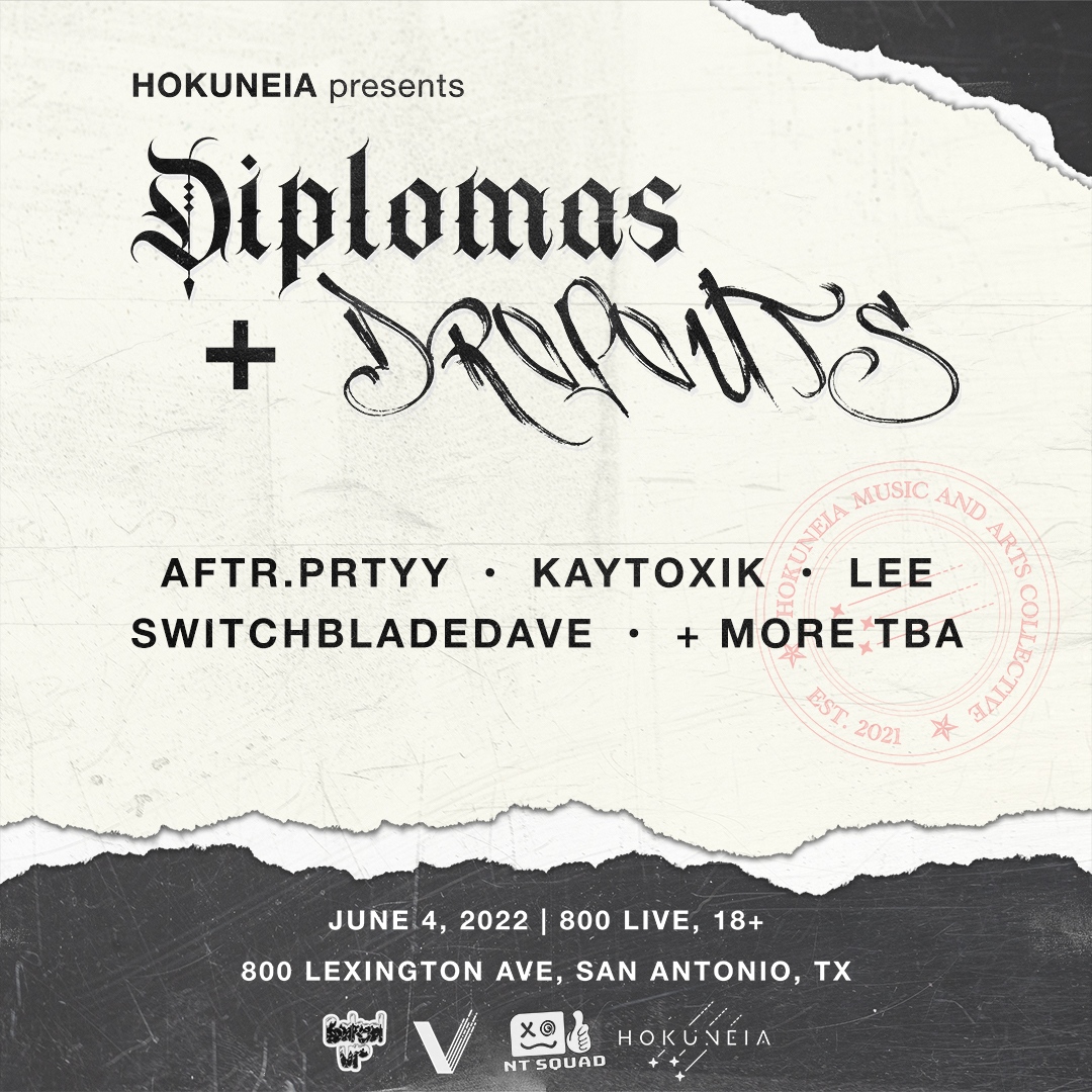 🎓DIPLOMAS+DROPOUTS ON 06/04🎓 We are teaming up with @BakedUpCreations &amp; <a href="/VividProdTX/">VIVID PRODUCTIONS</a> 💖 to bring you a night you won’t forget, featuring <a href="/SWITCHBLADEDAVE/">ant</a> with support from <a href="/KAYTOXIK/">KAYTOXIK | she/her</a>, <a href="/LEEDotTV/">kyle ☯</a>, <a href="/AFTR_PRTYY/">aftr.prtyy</a>, + MORE TBA 🔥. ⚠️ TICKET LINK IN BIO! ⚠️⁠