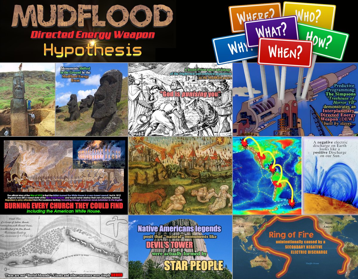 pthreat_co's tweet photo. The #MudFloodEnergeticEventHypothesis (#MFEE) proposes a solution to the mystery of the world-wide #MudFlood event and its alleged cover-up while attempting to answer: Who it happened to, What happened, When, Where, Why, and How did it happen? https://t.co/jFWB0tuq8L https://t.co/YHoWKRriuf