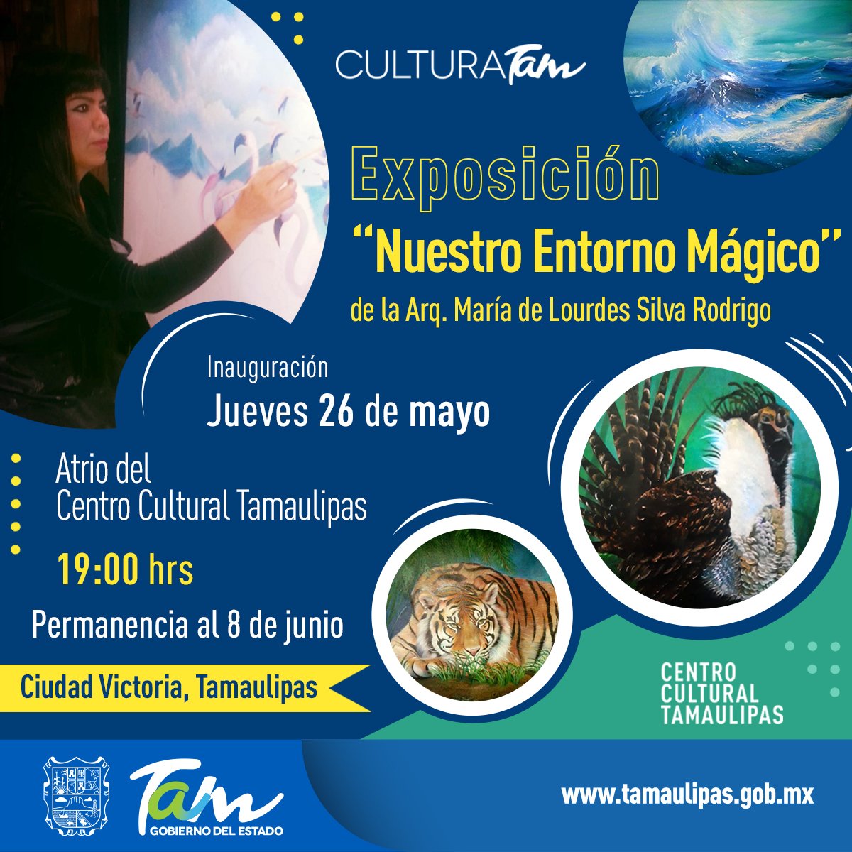 🖼️ El talento y habilidades de la artista Lourdes Silva llenará el atrio del <a href="/Cculturaltam/">Centro Cultural Tam</a> con la exposición "Nuestro entorno mágico”.

¡Súmate a la inauguración de la exposición!