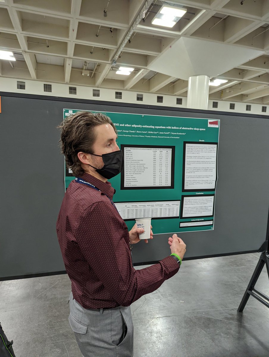 Ran into <a href="/MUNMed/">Faculty of Medicine</a> internal medicine alum <a href="/DannyWadden/">Danny Wadden</a> presenting his research on OSA and adiposity-estimating equations at #ATS2022 <a href="/atscommunity/">American Thoracic Society (ATS)</a>