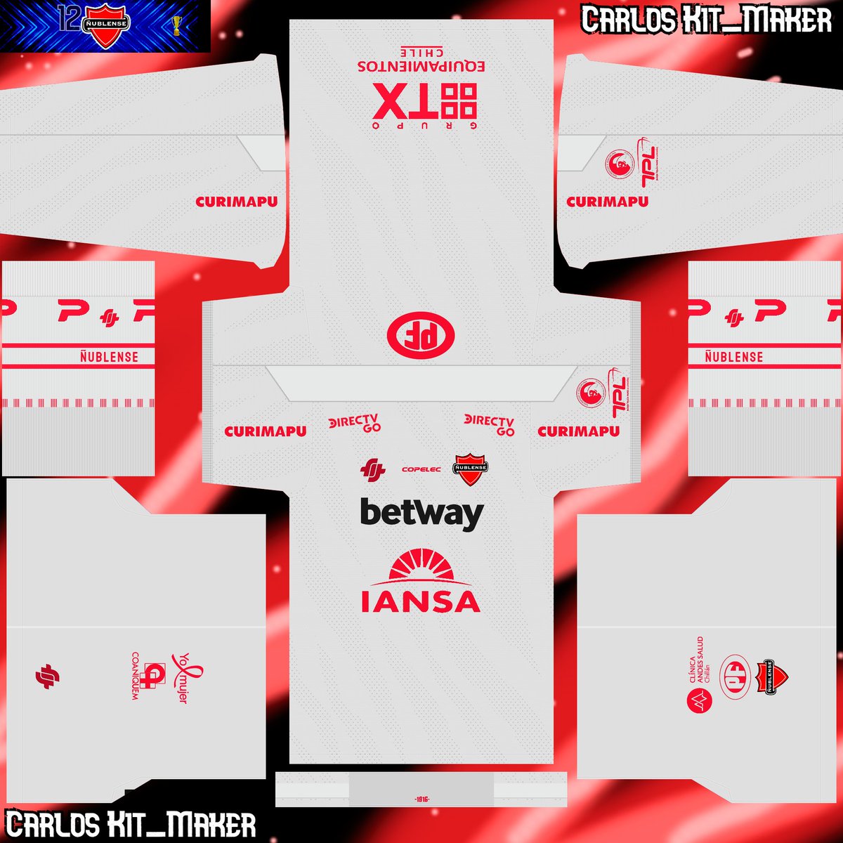 CarlosKit_Maker's tweet photo. Kits Ñublense 2022!! 🔴👹
Adjunto el kit blanco que no lo había subido y una variación del kit local, espero les guste.
https://t.co/7s9Zi0FQ0N
#eFootball #Nublense #REDIABLOS #kits https://t.co/o3HOehm9pI