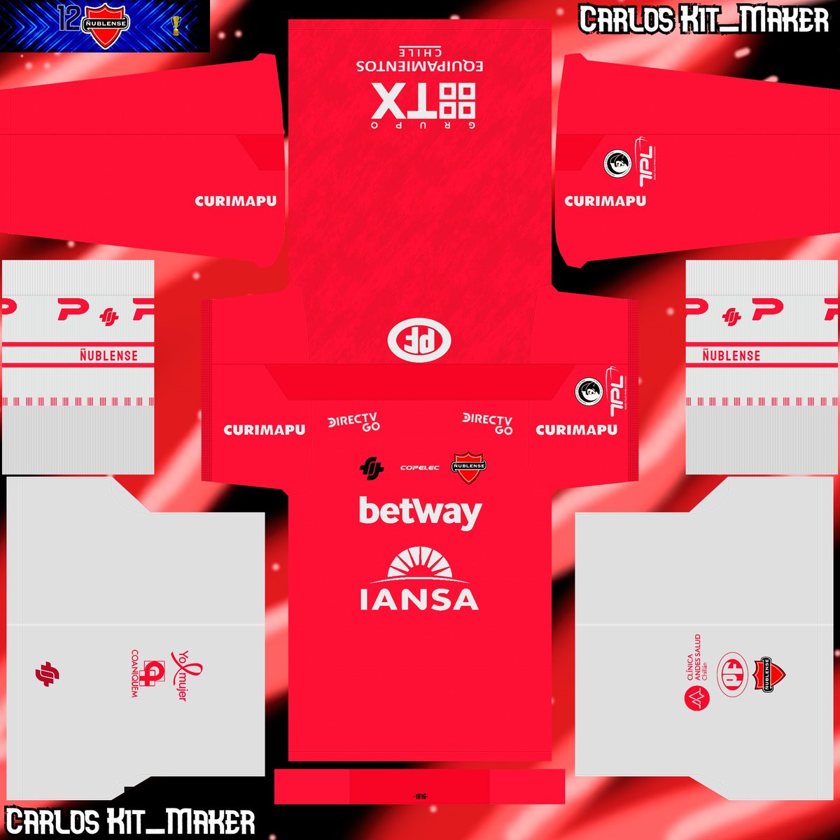 CarlosKit_Maker's tweet photo. Kits Ñublense 2022!! 🔴👹
Adjunto el kit blanco que no lo había subido y una variación del kit local, espero les guste.
https://t.co/7s9Zi0FQ0N
#eFootball #Nublense #REDIABLOS #kits https://t.co/o3HOehm9pI