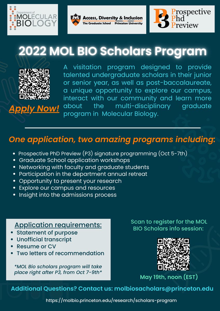 VgpPr's tweet photo. Visit Princeton and participate in the Department of Molecular Biololgy annual retreat, all expenses paid! learn more: https://t.co/Da7cBUPNXx #molecularbiology #visitationprogram #graduateschool #stem #science #diversityinstem https://t.co/nZV3PsI8Nm