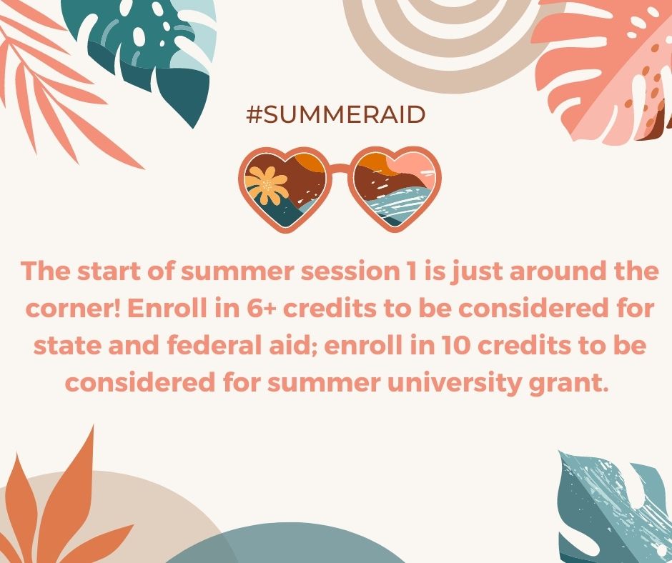 UCSCFinAid's tweet photo. The start of summer session 1 is just around the corner! Enroll in 6+ credits to be considered for state and federal aid; enroll in 10 credits to be considered for summer university grant. 

#SummerAid @UCSCsummer https://t.co/uJ6p0zLLsQ