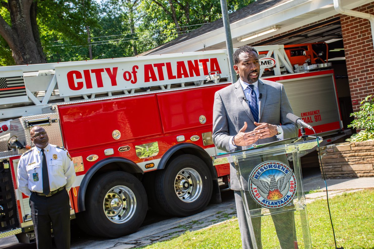 CityofAtlanta's tweet photo. Mayor @Andreforatlanta toured @ATLFireRescue  Station 26 and addressed media in a Q&amp;A session. Station 26 is one of four AFRD stations slated to be completely replaced through funding from bond referenda in the May 24th primary election. https://t.co/pmtNl0wfIM