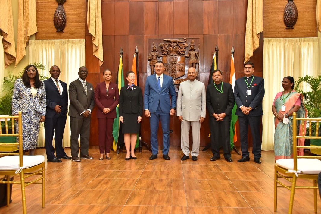 mfaftja's tweet photo. The Minister also witnessed the MoU on the Institute of Foreign Service signed by the Indian President and Amb.Sheila Sealy Monteith, Permanent Secretary of the Foreign Ministry. #HighLevelVisit
#JamaicaBilateral Relations https://t.co/X5PqnTYGXg