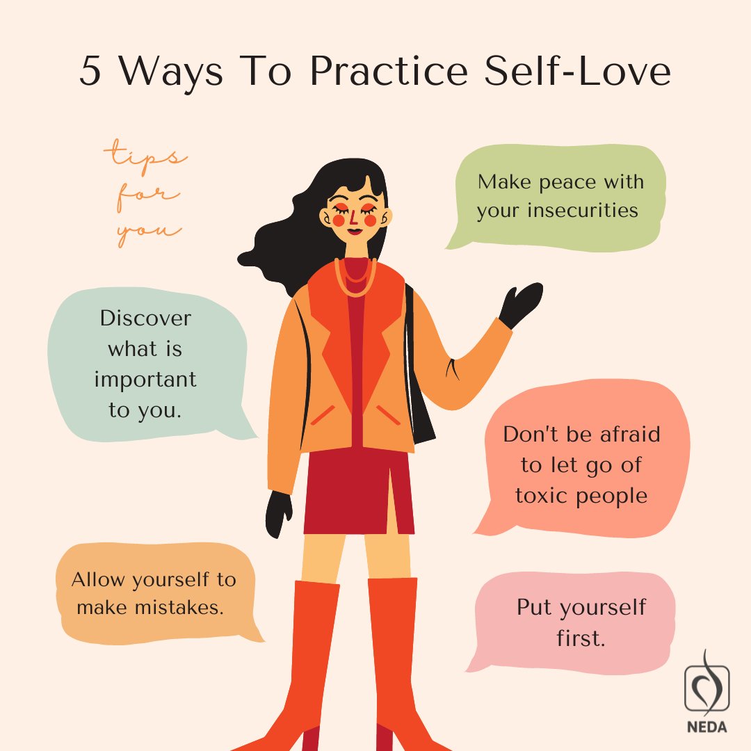 NEDAstaff's tweet photo. Practicing self-love is an important strategy in building an unshakeable foundation in who you are. Here are 5 ways to love yourself a little more 👇👇👇

#selflove #loveyourself #beautywithin https://t.co/t1uGShzN4q