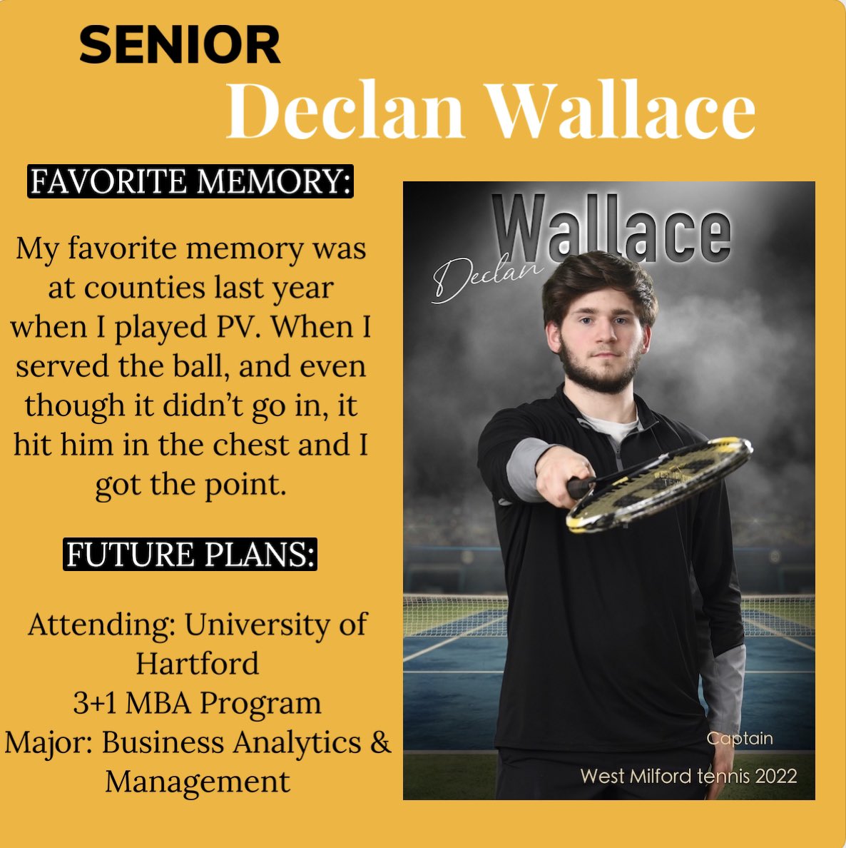 Last but not least, our Senior Spotlight for today is 1st Singles and Captain Declan Wallace! 🎾