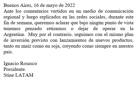 #ComunicadoOficial 
A raíz de los rumores replicados en redes sociales durante el fin de semana, les compartimos el comunicado oficial por nuestro Presidente de Stine Latam, Ignacio Rosasco: