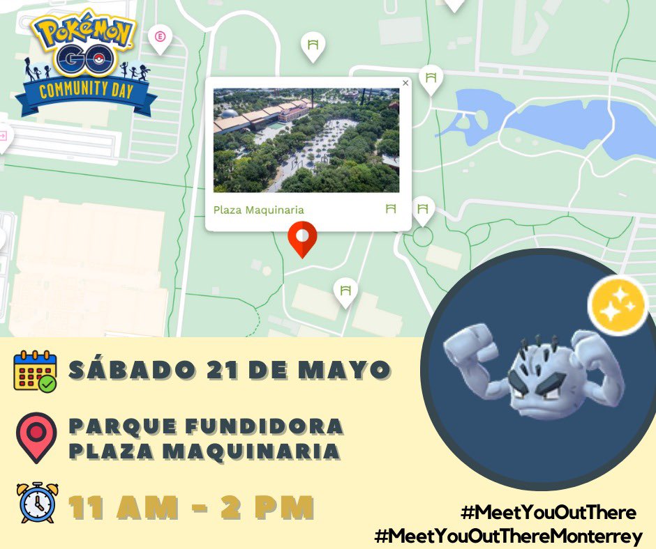 CumbresGo's tweet photo. ¡Entrenadores!
Atentos para este Community day, las comunidades de Pokémon Go de Monterrey los estaremos esperando con muchas sorpresas y premios para ustedes 🎁🤩

📆21 de mayo
⏰11 am - 2pm
📍Parque Fundidora - Plaza Maquinaria

#MeetYouOutThere #MeetYouOutThereMonterrey https://t.co/nFdbtkercS