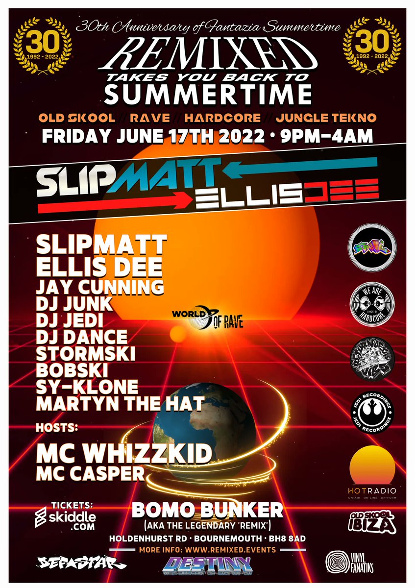 Join us on Friday June 17th as we celebrate 30 years since Fantazia Summertime in Bournemouth! Location: Bomo Bunker aka Remix - remixed.events 😎