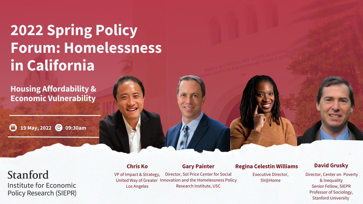 HPRI_LA's tweet photo. On 5/19, Dir. @GaryDeanPainter will be speaking at @SIEPR's 2022 #SpringPolicyForum on-campus at @Stanford. The panel will discuss the ongoing homelessness crisis & its policy implications for our fragile economic landscape.
Interested in joining? https://t.co/8Uz8svGHvz https://t.co/5lgf3SOQ7a