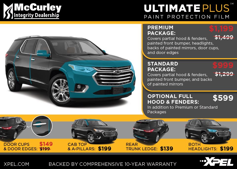 Protect your vehicle with the best paint protection from McCurley and XPEL. Save with this May offer. The prices listed do not include tax. These special offers expire on May 31st.