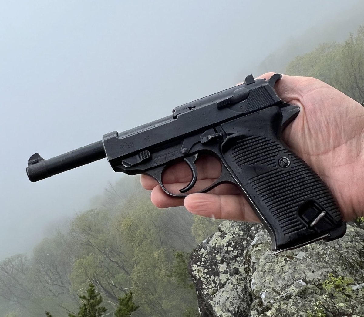 OldMauserMan's tweet photo. Up in the hills with the Mauser-built P.38. Adopted as a replacement for the P.08, the P.38 was cheaper to manufacture, easier to maintain, and generally more reliable. #p38 #mauser #upinthehills #mountains #hills https://t.co/lY1gAlH2ln