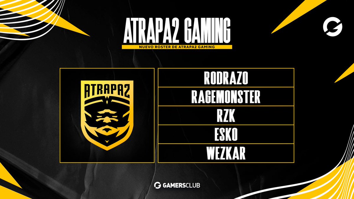 GamersClubCSes's tweet photo. Nuevo roster oficial de @Atrapa2Gaming 👇🏻
@rodrazorey
@ragemonstercs
@rzzzk_
@eskotw
@juanhuescar05 https://t.co/oDCRlNDuxe