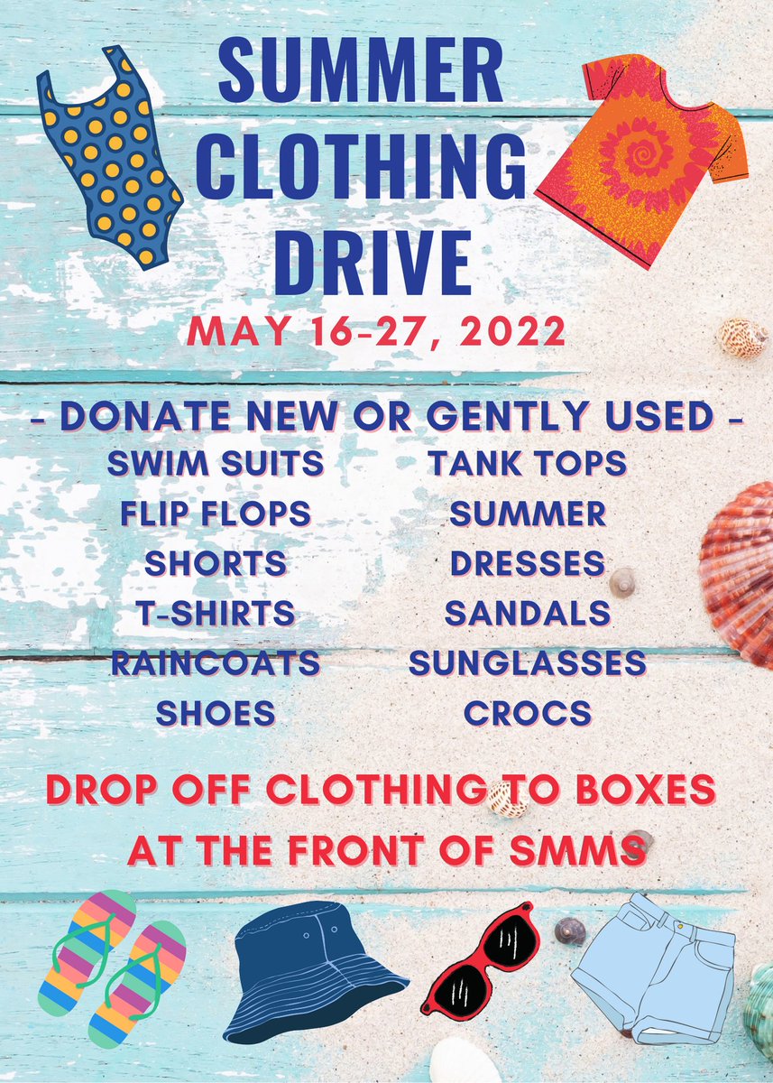 smart_pta's tweet photo. Mavericks, students in Ms. Demas &amp; Haberman's Connect class are having a summer clothing drive this week and next week (May 16 - May 27) for students at Frederick Douglass Elementary!  Bring your new or gently-used summer clothing the boxes at the main entrance of the school. https://t.co/WrwP1SLJcj