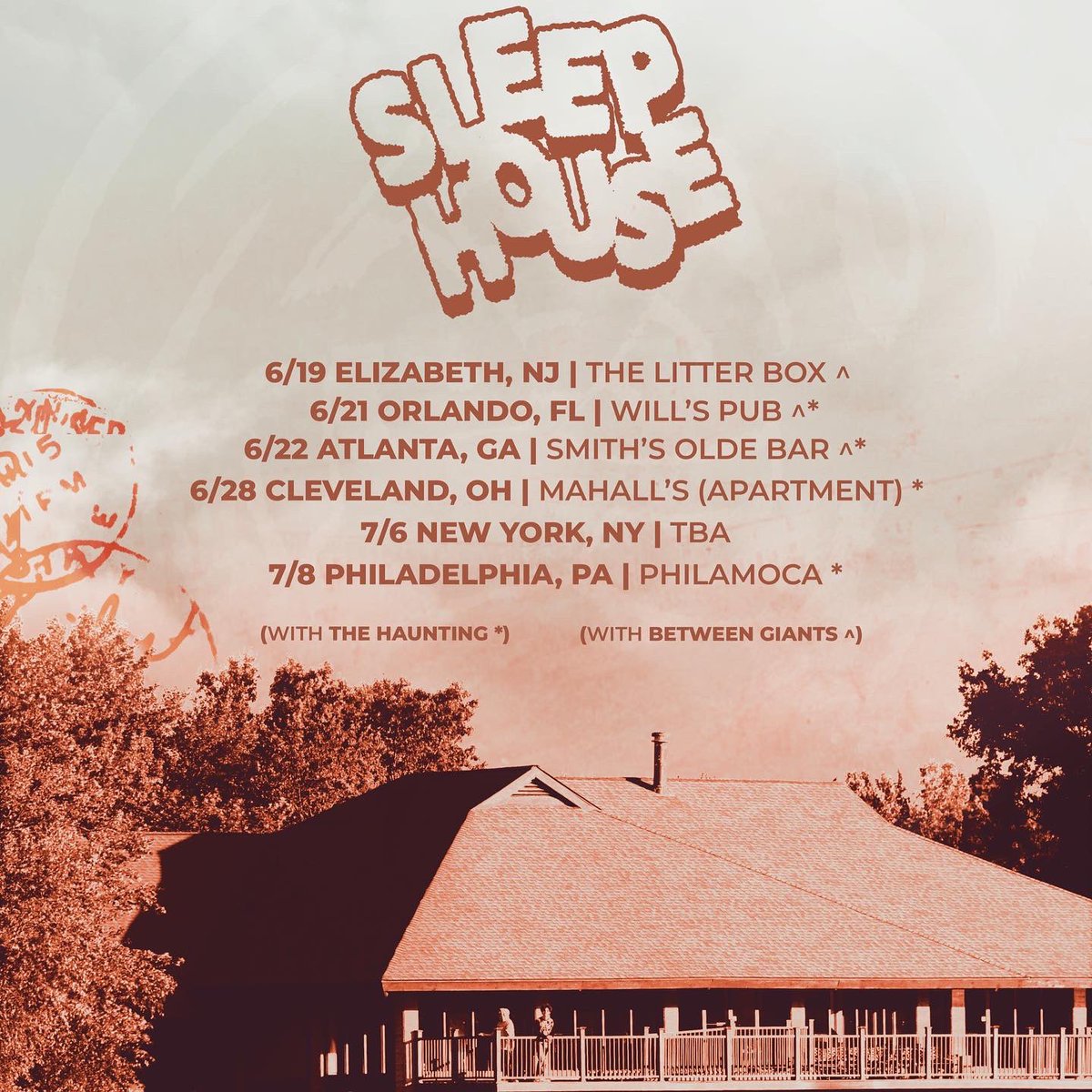 SleepHouseMusic's tweet photo. vv excited to announce that we’re hitting the road this summer with our jersey fam @thehauntingnj and the brooklyn boyz @BetweenGiantsNY https://t.co/SnfZhkH93W
