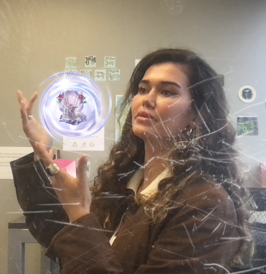 EasyAfterlife's tweet photo. random lady (not me) holding the capsule of 'Meeting God at Your Little Cousin's Bat Mitzfah' #NFTCommunity https://t.co/8WoqIRaS2L