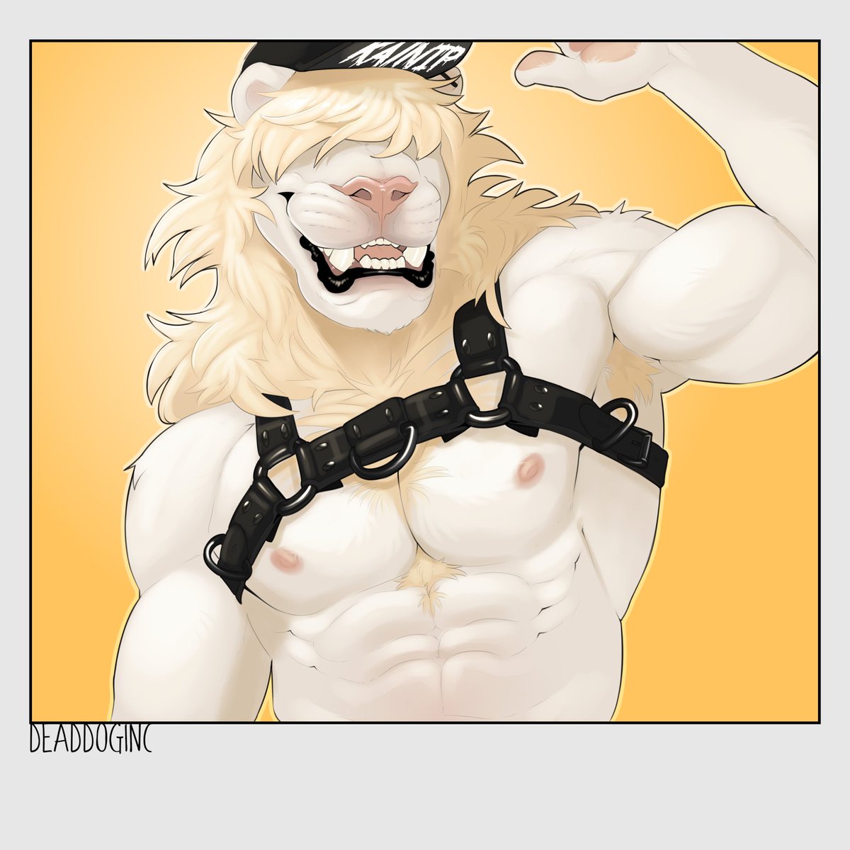 GucciFeline's tweet photo. Like the new harness? Well ya should since you TUG MY MANE SO MUCH. 🦁💢

🎨 - @deaddoginc https://t.co/e0AJOaFmru