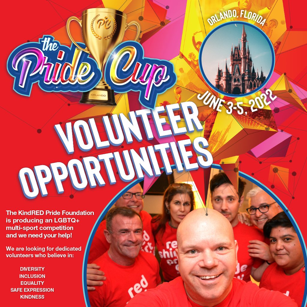 The Pride Cup is looking for dedicated volunteers who believe in:

#Diversity #Inclusion #Equality #SafeExpression #Kindness

We invite you to join our team! All kinds of talent is needed for events June 3-5, visit prideteam.org to learn more.

#PlayWithPride #Volunteer