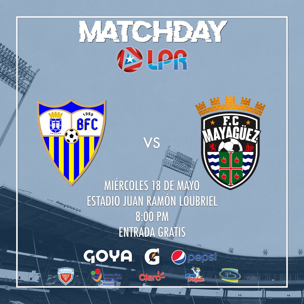Nuestro equipo Superior Masculino enfrentará al FC Mayagüez este próximo miércoles 18 de mayo a las 8PM en el Estadio Juan Ramón Loubriel. Ven y apoya a tu equipo. ¡Vamos Bayamón! 🙌🏻⚽️