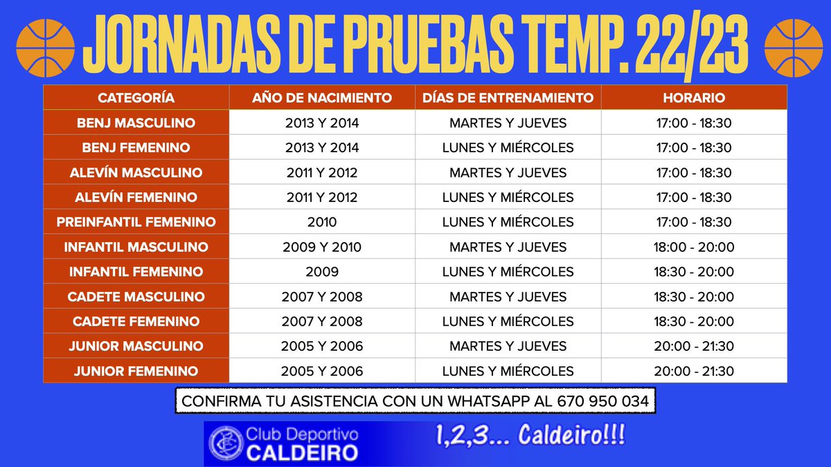 CDCaldeiro's tweet photo. Tenemos el gusto de invitaros a los próximos entrenamientos desde hoy 17 de mayo al 31 de mayo. ¡Ven, prueba y disfruta....seguro que quieres quedarte! #SomosAzules #123Caldeiro #BALONCESTO @FBMadrid https://t.co/2ptPdhue9b