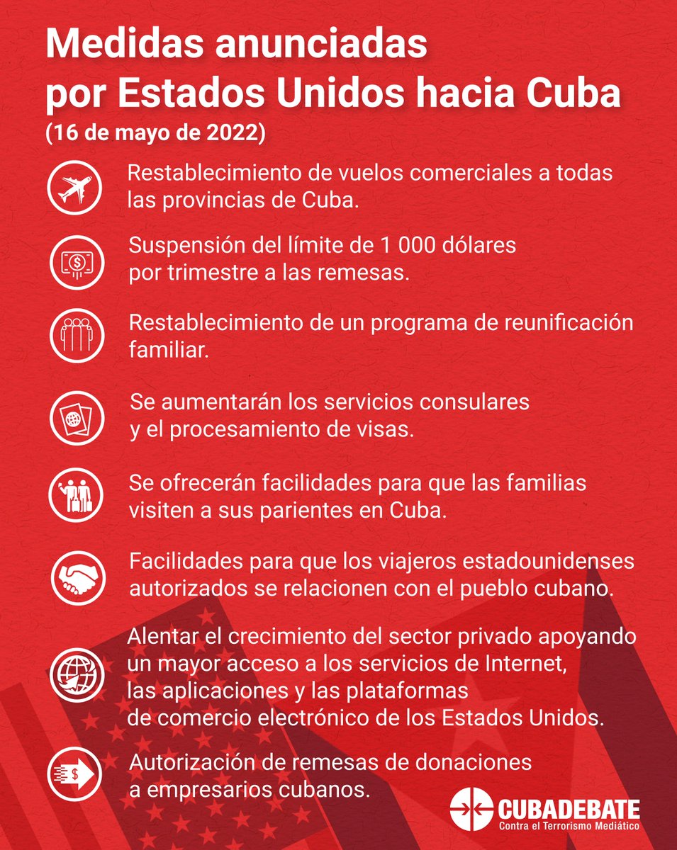🇨🇺🇺🇸 El gobierno de EE.UU. anunció varias medidas, positivas pero de alcance muy limitado, con respecto a #Cuba en materia de visas, migración regular, vuelos a provincias, remesas y ajustes a las regulaciones para transacciones con el sector no estatal.