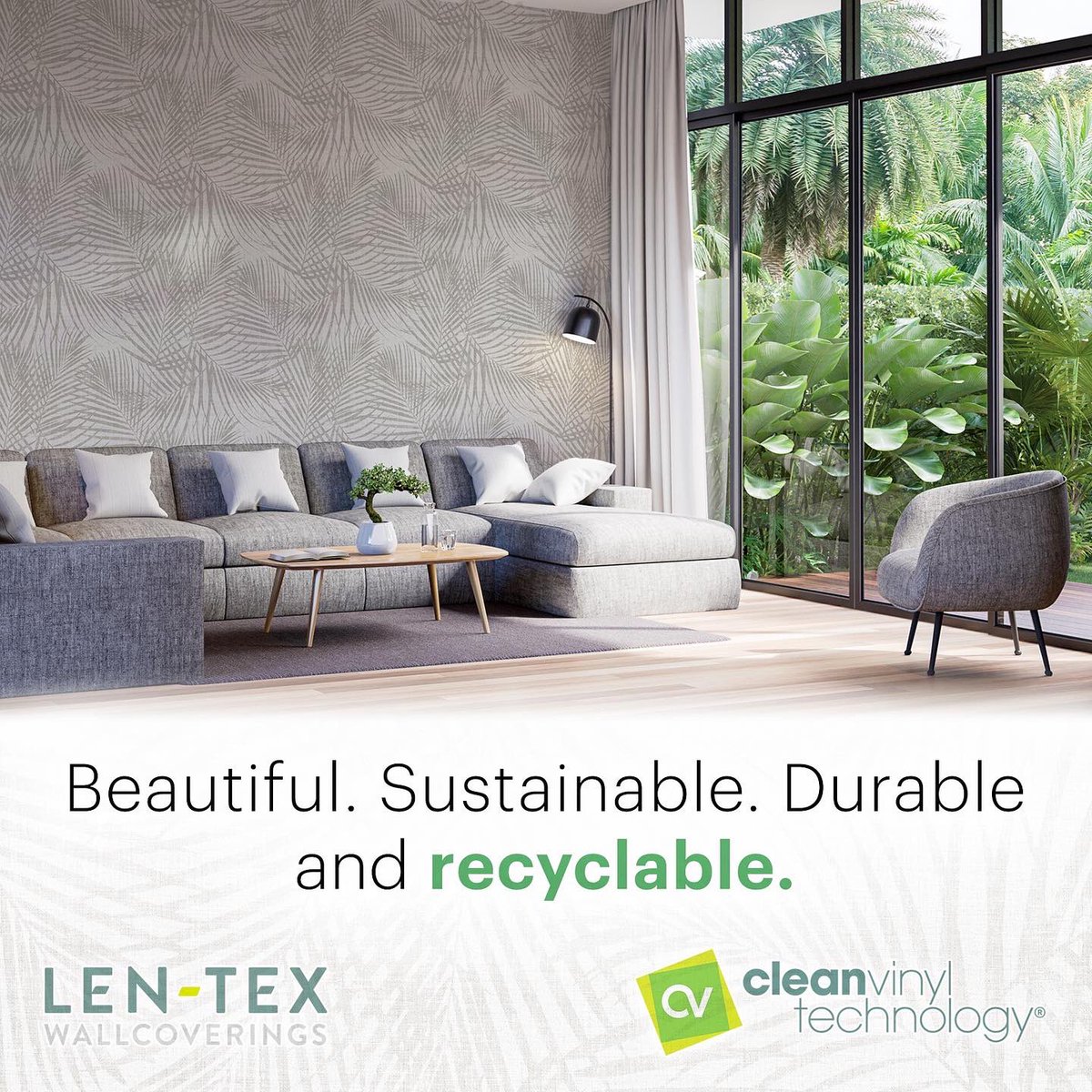 LenTexCorp's tweet photo. Beautiful. Sustainable. Durable + 𝗿𝗲𝗰𝘆𝗰𝗹𝗮𝗯𝗹𝗲 ♻️

#wallcoverings #vinylwallcovers #wallpaper #recycle #recyclable #recyclingprogram #sustainability #design #interiordesign https://t.co/dlFfYia5n6