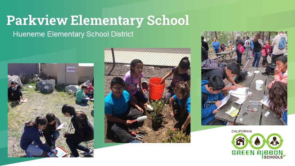 CAGreenRibbon's tweet photo. Meet our #CAGreenRibbon School, Silver Award, Parkview Elementary, Hueneme Elementary!⁠ 
@ParkviewMustang uses concepts of sustainability and the environment as a context for learning Science, Technology, Engineering, and Math across all grade levels.
@HuenemeElemSD https://t.co/GdeJP4HYUm