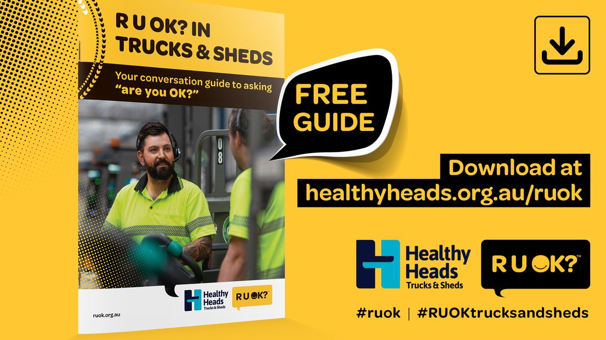 drivinghealthAU's tweet photo. Today, 17 May #HHTS launches ‘R U OK? in Trucks & Sheds’, a day of action to start driving conversations for ongoing cultural change and to shine a light on the need to have these conversations, every day of the year. 👉🏾More info https://t.co/vbxjUPdwfr https://t.co/MLHbw8VEqa