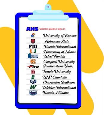 Bloodhounds_AHS's tweet photo. Thanks to the following college programs for the visits at #Pound 🏚
@KU_Football @ArkansasStateFB @FIUFootball @CanesFootball @UWFFootball @GoCamelsFB @SEUFireFootball @Temple_FB @CLTFBRecruiting @CSUFB @WebberFB @FAUFootball
#Hounds🔵🟡
#DaPound🏚🐶
#RecruitAdale863
#TheHunt https://t.co/j1jEw2FxLX