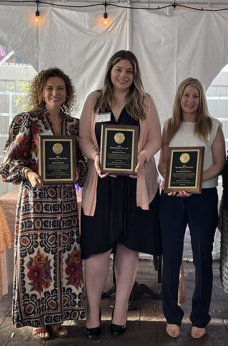 GGizziMath's tweet photo. Congratulations to the 2022 NCMTA Teachers of the Year! 🎉 @NCMTA1 
Elementary:  Meredith McGuire, Hicksville SD
Middle School: Josephine Bruno, Herricks SD
High School: Rocio Saborido, Oceanside SD https://t.co/FwFjwWU4Vr