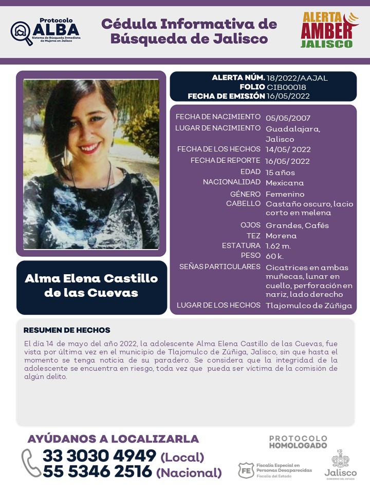 AAMBER_JAL's tweet photo. #AlertaAmber solicita tu apoyo para la búsqueda y localización de Alma Elena Castillo de las Cuevas, de 15 años de edad. Gracias por compartir la información. https://t.co/Db4PsZCb9v