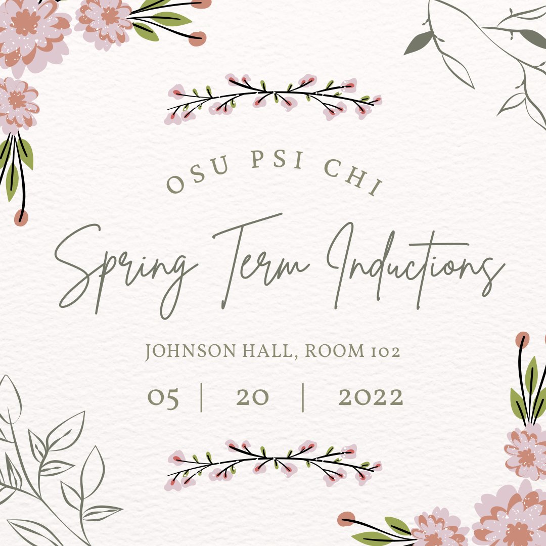 It’s that time again Psi Chi! Spring inductions are right around the corner, happening this Friday, May 20th at 5:00pm. Join us in welcoming our new members and celebrating our chapter! 

This event will also be available via zoom. The zoom link will be sent out via email.