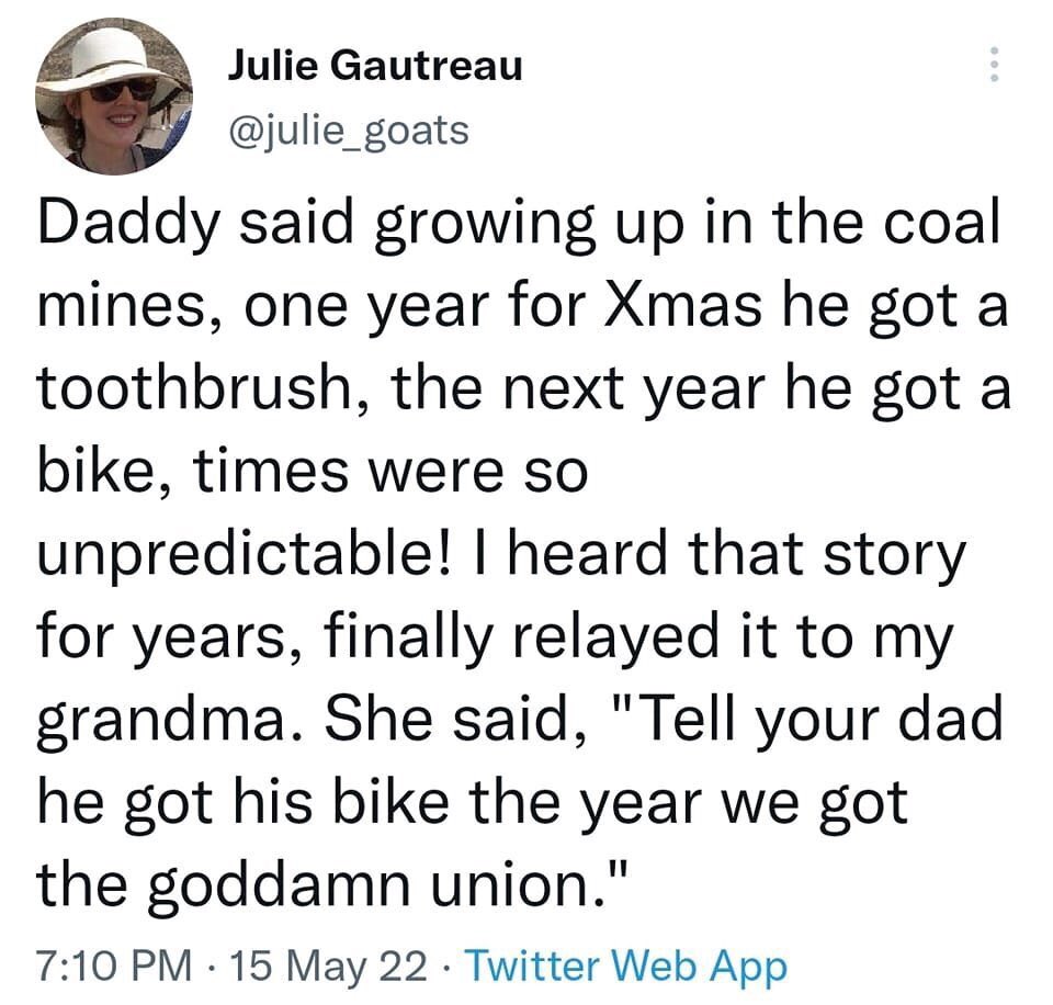 “He got his bike the year we got the goddamn union.” #UnionsForAll