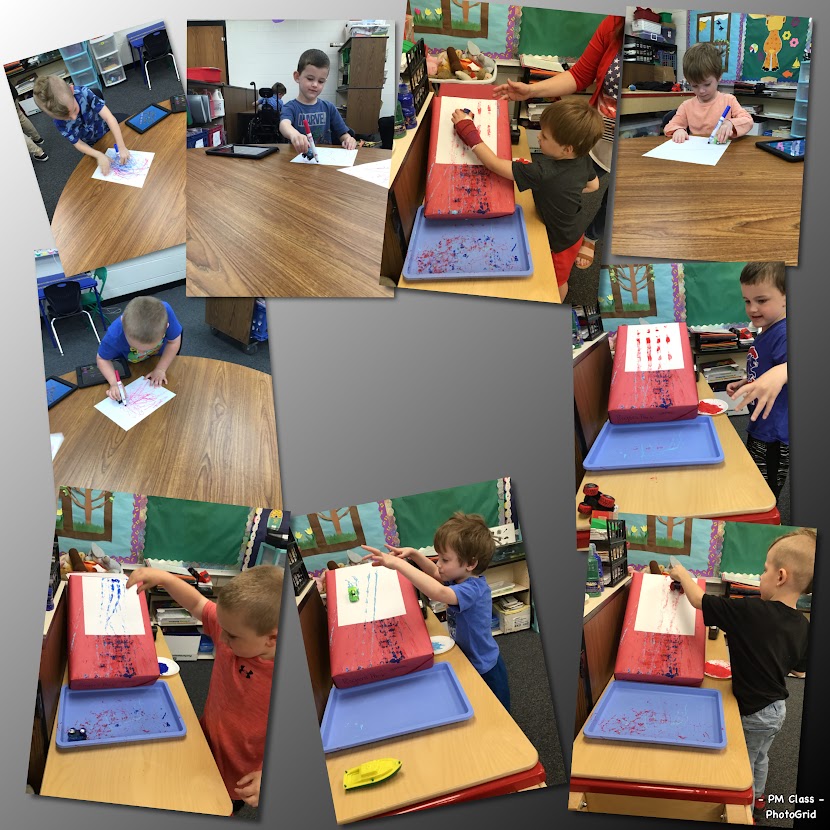 MsRogersPreK's tweet photo. Last week's theme was racing, letter was Y, and math concept was number review. We loved racing our cars through paint,coloring with a marker taped to the back of the car, and parking cars on specified numbers on our number parking garage. #EHES https://t.co/hudbxKZRKv