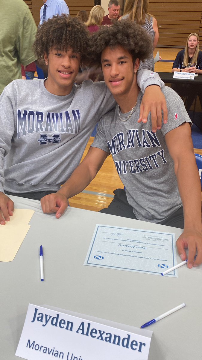 So proud of <a href="/Jonalex2004/">Jonathan Alexander</a> and <a href="/A23335211Jayden/">Jayden Alexander</a>! Their hard work is paying off &amp; their future is bright! Thanks to all the coaches for your support! Signing day at Nazareth! Next stop Moravian!  #greyhounds #blueeagles  <a href="/coachmikefrew/">Mike Frew</a> <a href="/Coach_Keckler/">Darryl</a> <a href="/arndt_joe/">Joe Arndt</a> <a href="/MattDeJesus09/">Matthew De Jesus</a>