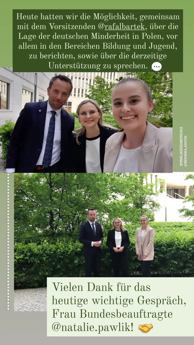 BJDMZMMN's tweet photo. Weronika Koston, Schatzmeisterin im #BJDM, war gestern mit @rafal_bartek (@NiemcywPolsce) bei @natalie_pawlik zu Gast. 😀
Es wurde zu den Themen #Jugend und #Bildung gesprochen. Ein guter erster Austausch! ✅

#MlodziezMN #SKGD #TSKN #DeutscheMinderheit https://t.co/3DVggYPuFL