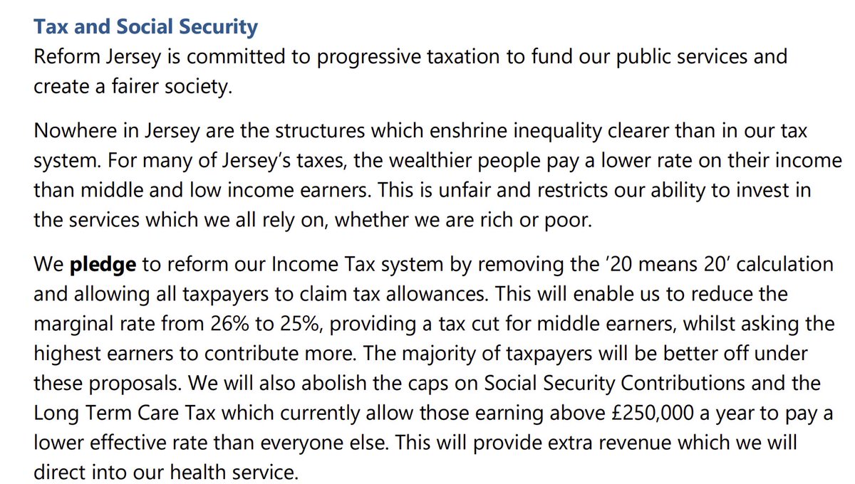 Funny to see <a href="/ReformJersey/">Reform Jersey</a> call for the abolition of social security caps. Do they know that the cap on employee social security payments is set at about £55k, not at £250k? The 'tax the rich' idea is just branding - it's the middle class who'd actually pay.